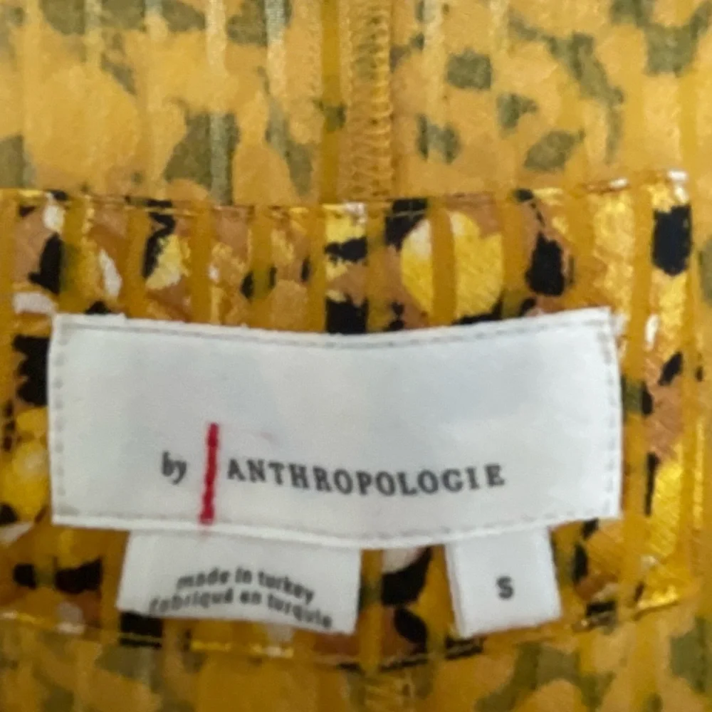 Anthropologie Yellow Gold High Low Sundress with V-Neck and Bishop Sleeves
